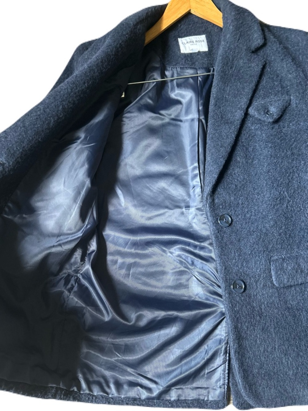 CLAIRE ROSE X NA-KD Navy Blue Brushed Wool Blazer Coat 34 Small - Picture 6 of 12